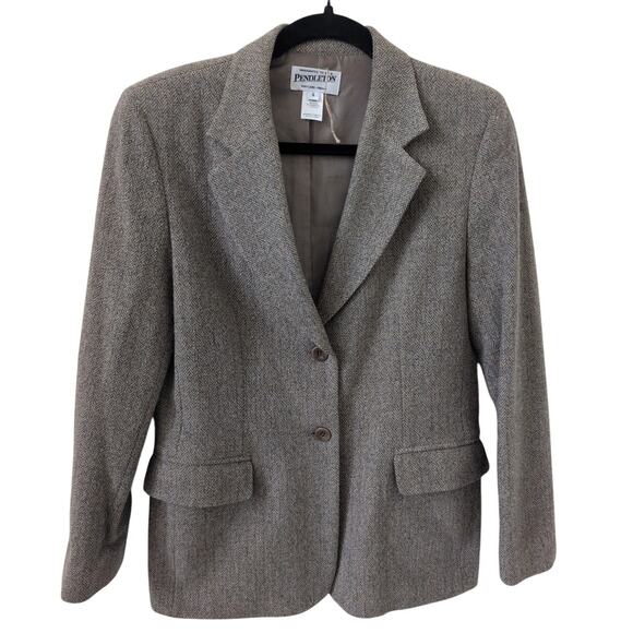 Pendleton Jackets & Blazers - Pendleton Vintage Herringbone Tan & Gray Two Button Blazer size 6